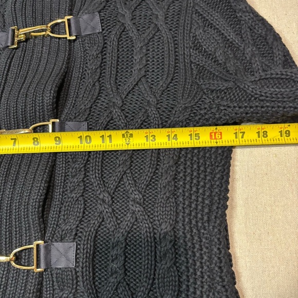 LAUREN RALPH LAUREN CABLE KNIT JACKET CARDIGAN SWEATER GOLD BUCKLES ZIP UP Sz Sm - Picture 6 of 6